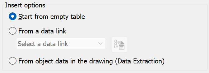 Insert Table Dialog Box - AutoCAD Tables