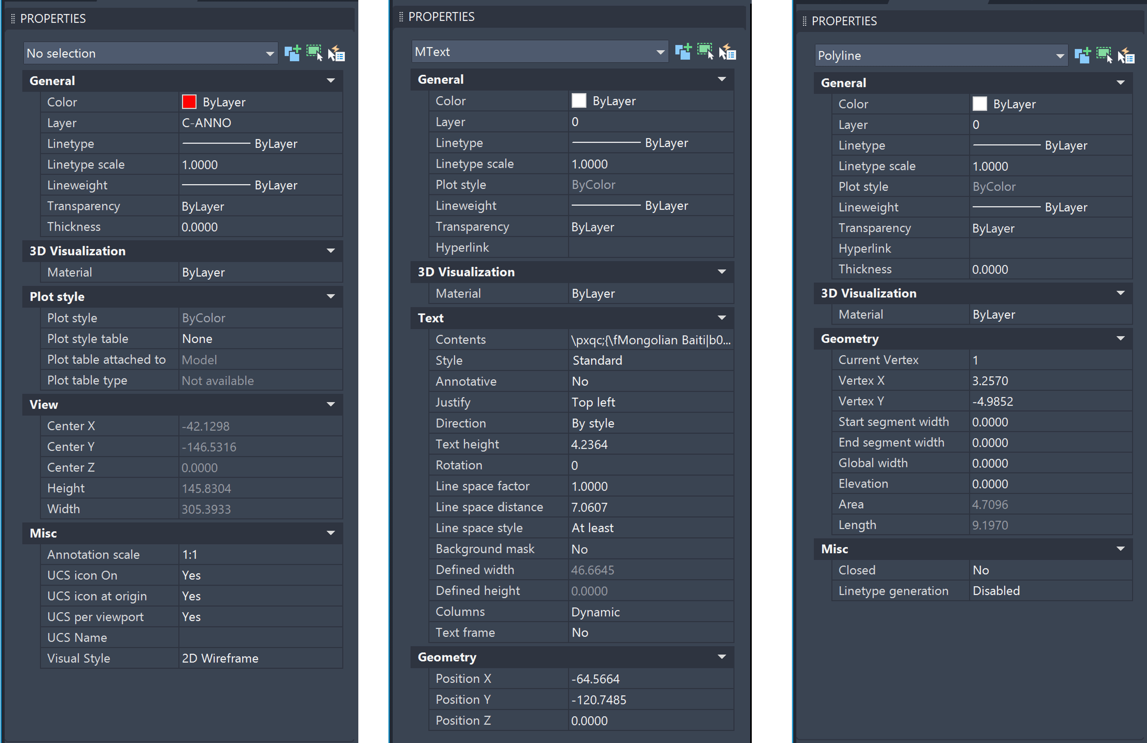 AutoCAD Properties Palette