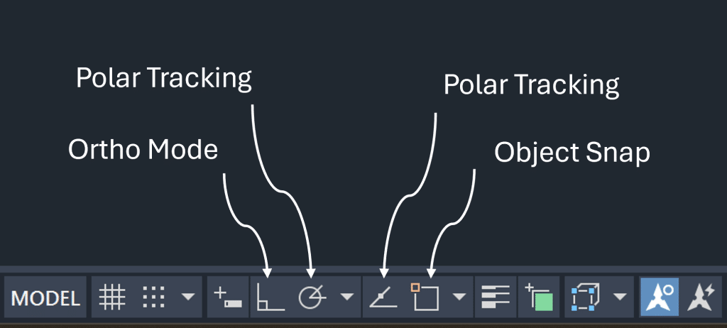 AutoCAD Object Snaps, Ortho, Polar Tracking Label