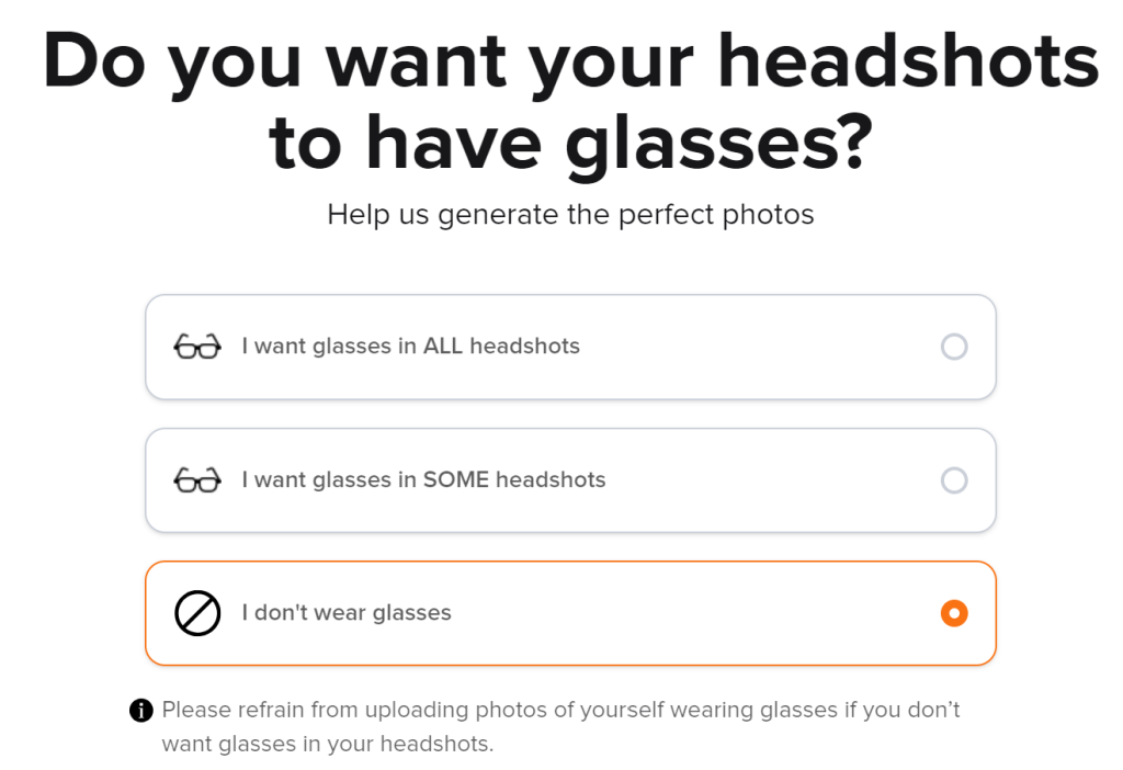 Step 12: Choose an option for Glasses - Aragon AI