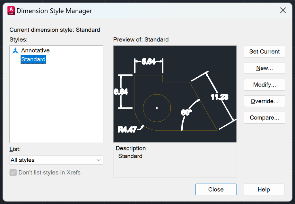 AutoCAD Dimension Style Manager