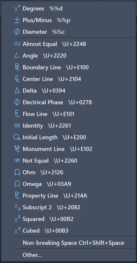 AutoCAD Special Symbols
